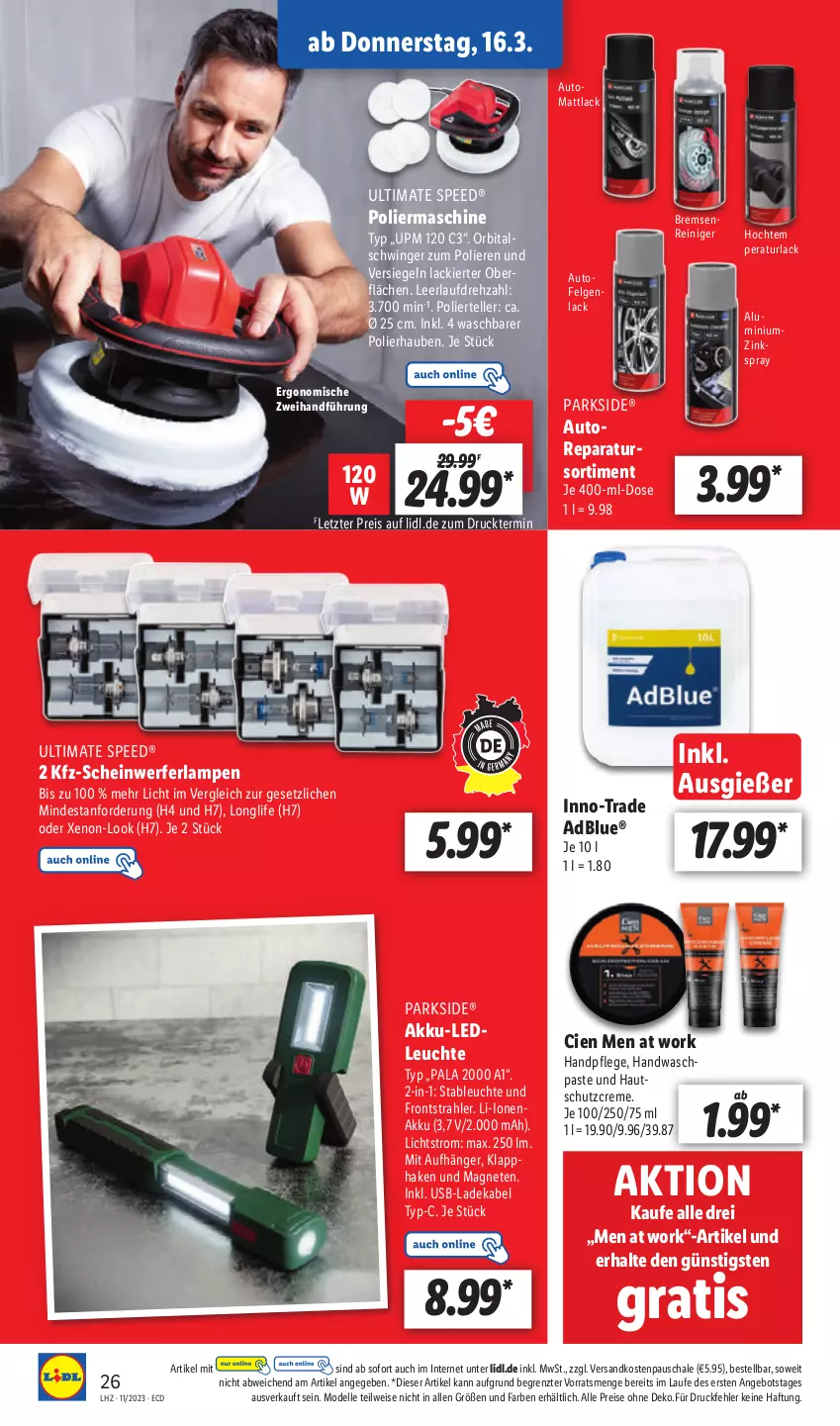 Aktueller Prospekt Lidl - Aktionsprospekt - von 13.03 bis 18.03.2023 - strona 34 - produkty: adblue, akku, angebot, auto, Cien, creme, deka, dell, eis, elle, felgen, HP, lack, ladekabel, Lampe, Leuchte, LG, longlife, Mode, ndk, Parkside, reiniger, reis, Schal, Schale, Scheinwerferlampe, Schutzcreme, spee, teller, Ti, usb, ZTE