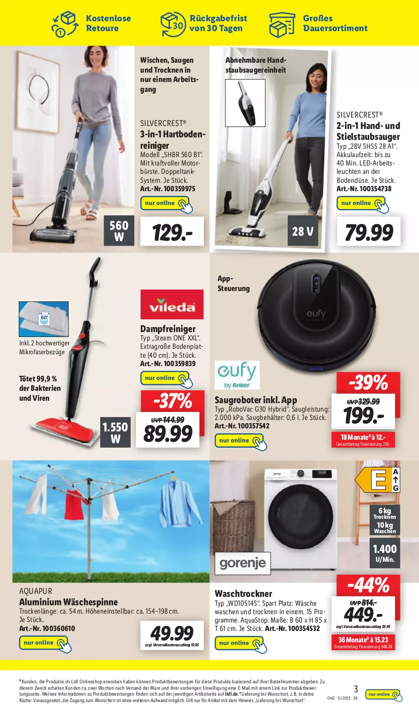 Aktueller Prospekt Lidl - Aktionsprospekt - von 13.03 bis 18.03.2023 - strona 51 - produkty: akku, aqua, AquaPur, aquastop, Arbeitsleuchte, auer, Behälter, Bodenplatte, bürste, dampfreiniger, dell, eis, handstaubsauger, Hartbodenreiniger, kraft, küche, latte, Leuchte, leuchten, mikrofaser, Mode, ndk, reiniger, Saugroboter, silvercrest, staubsauger, Stielstaubsauger, Ti, Trockner, Waschen und Trocknen, wäschespinne, waschtrockner, weck