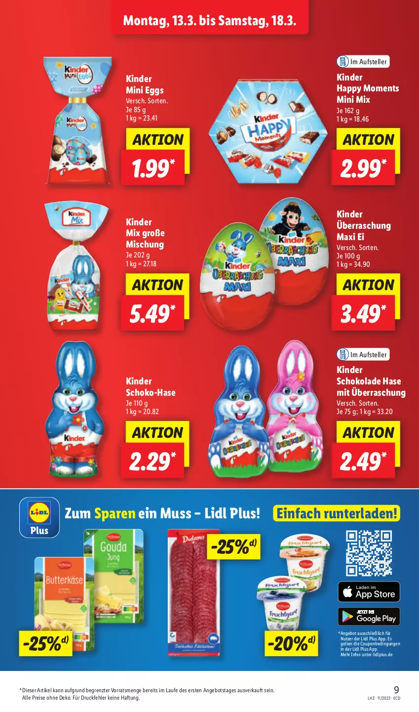 Aktueller Prospekt Lidl - Aktionsprospekt - von 13.03 bis 18.03.2023 - strona 9 - produkty: angebot, coupon, eis, elle, Kinder, kinder schokolade, reis, schoko, schokolade, teller, Ti, ZTE