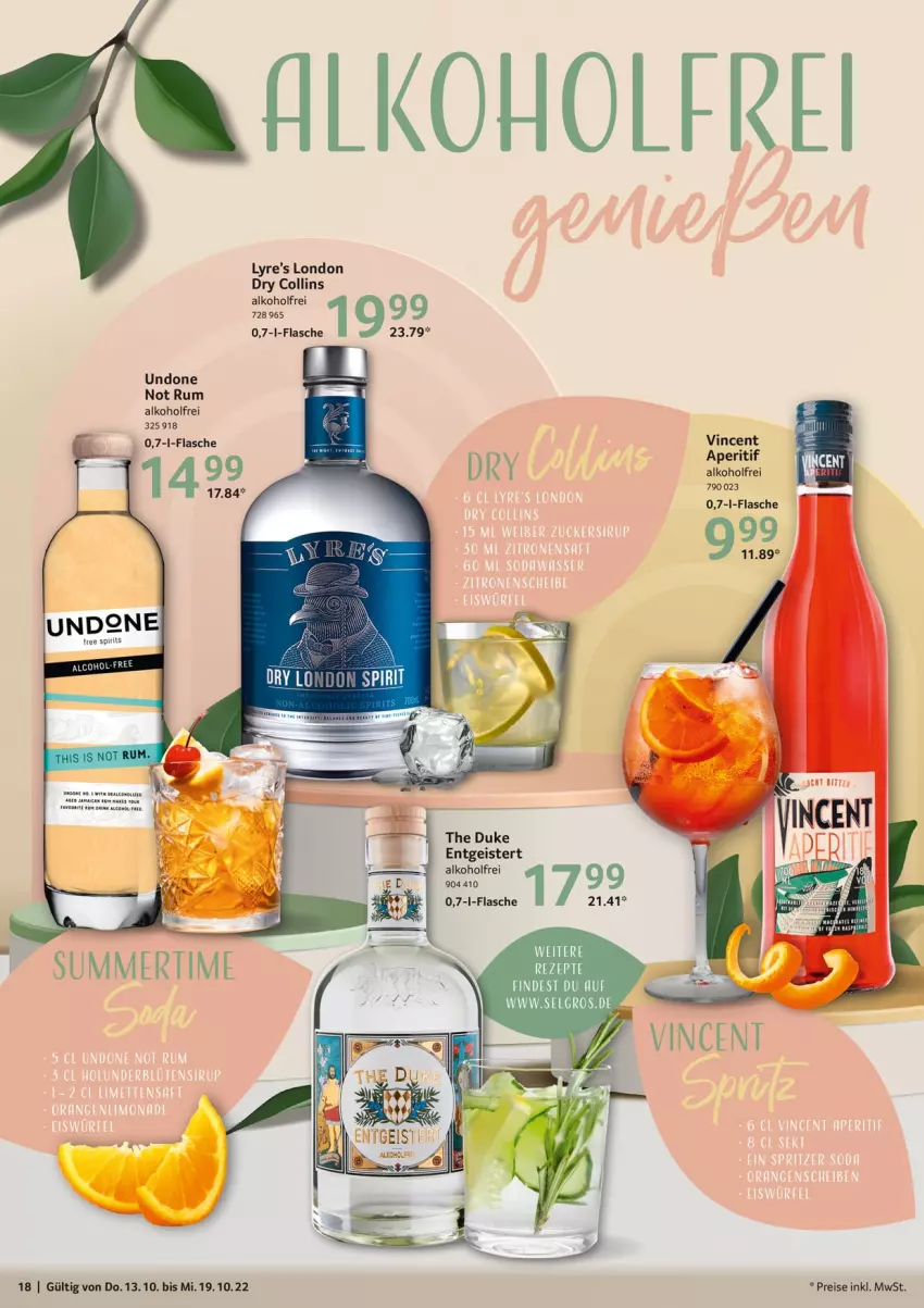 Aktueller Prospekt Selgros - Food - von 13.10 bis 19.10.2022 - strona 18 - produkty: alkohol, aperitif, eis, flasche, LG, london dry, reis, rum, Ti