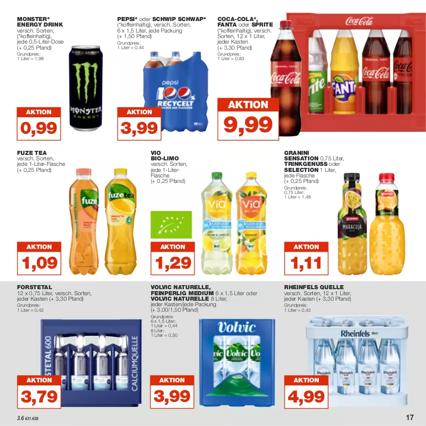 Aktueller Prospekt Real - von 14.11 bis 19.11.2022 - strona 17 - produkty: bio, coca-cola, cola, drink, eis, elle, energy drink, fanta, fanta oder, fanta oder sprite, flasche, Forstetal, fuze tea, granini, limo, monster, natur, nuss, oder sprite, pepsi, reis, rel, rheinfels quelle, Schwip Schwap, sprite, Ti, volvic