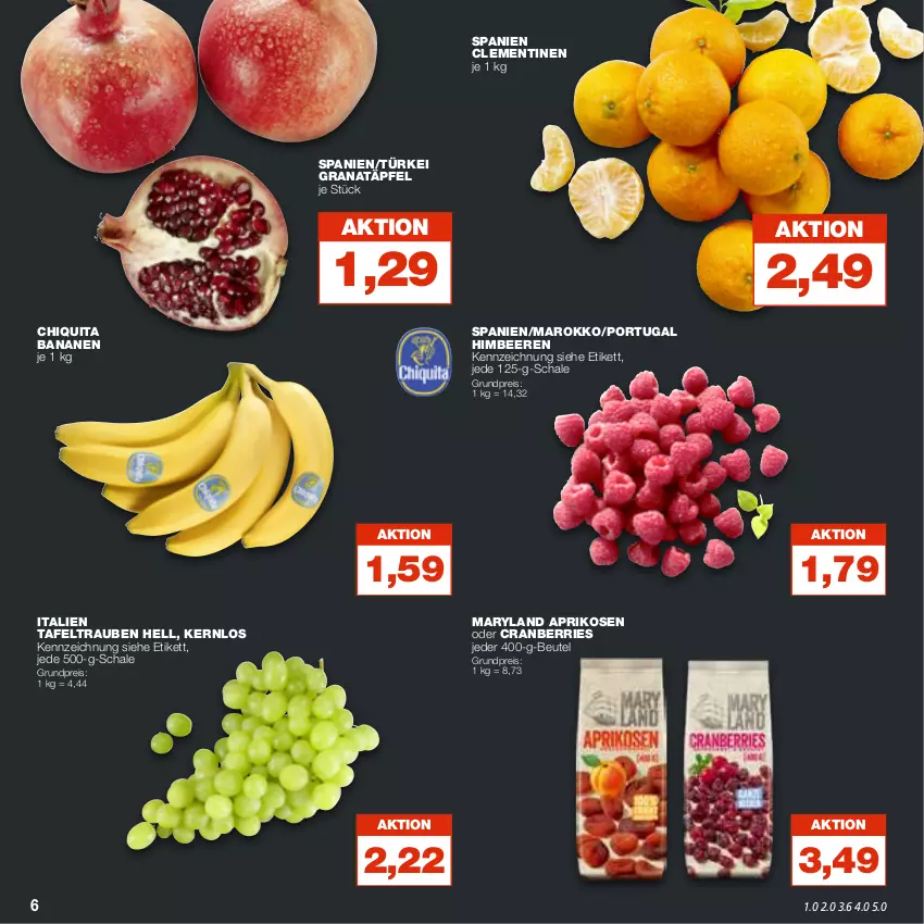 Aktueller Prospekt Real - von 14.11 bis 19.11.2022 - strona 6 - produkty: aprikose, aprikosen, banane, bananen, beere, beeren, beutel, chiquita, clementinen, cranberries, eis, grana, Granatäpfel, himbeer, himbeere, himbeeren, Rana, reis, Schal, Schale, tafeltrauben, Ti, trauben