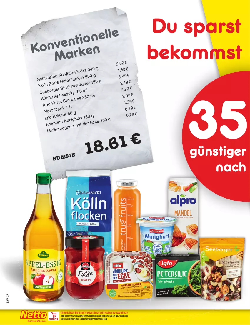 Aktueller Prospekt Netto Marken-Discount - Filial-Angebote - von 28.08 bis 02.09.2023 - strona 48 - produkty: alpro, beko, drink, eis, iglo, kölln, Kühne, Müller, ndk, reis, Ti