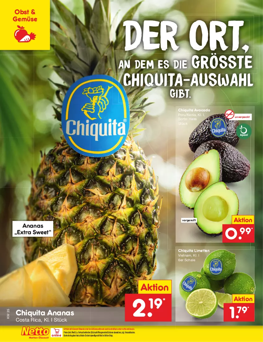 Aktueller Prospekt Netto Marken-Discount - Filial-Angebote - von 28.08 bis 02.09.2023 - strona 8 - produkty: ananas, asti, avocado, chiquita, eis, limette, limetten, Mett, metten, ndk, obst, reis, Schal, Schale, Ti