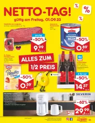 Gazetka promocyjna Netto Marken-Discount - Filial-Angebote - Gazetka - ważna od 02.09 do 02.09.2023 - strona 45 - produkty: angebot, bestpreis, creme, Dr. Oetker, eis, filterkaffee, flasche, jungbullen, kaffee, kaffeemaschine, kondensmilch, milch, Paradies Creme, reis, steak, steakhüfte, tasse, Ti, wein, weine, ZTE, zucker