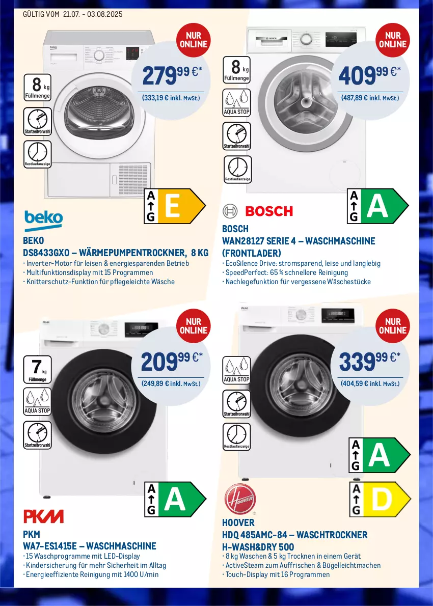 Aktueller Prospekt Metro - Online: Technik Angebote - von 21.07 bis 03.08.2025 - strona 2 - produkty: beko, bosch, bügel, eis, elle, ente, gefu, hoover, HP, Kinder, mac, Reinigung, spee, Ti, Trockner, wärmepumpentrockner, waschmaschine, waschtrockner