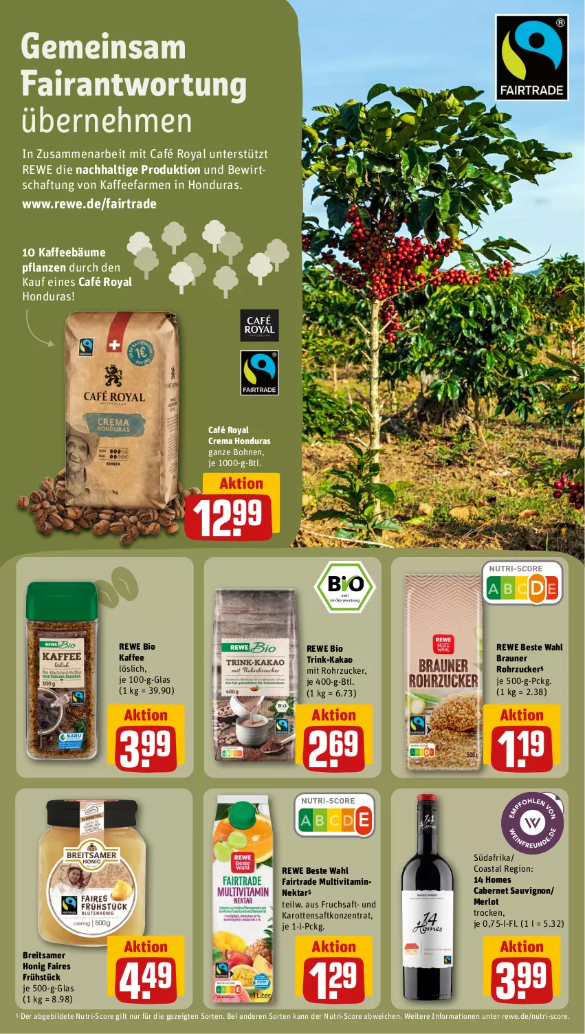 Aktueller Prospekt Rewe - Prospekte - von 11.09 bis 16.09.2023 - strona 10 - produkty: bio, bohne, bohnen, braun, Brei, cabernet, cabernet sauvignon, café royal, honig, kaffee, kakao, karotten, merl, merlot, Nektar, pflanze, pflanzen, rewe beste wahl, rewe bio, rohrzucker, saft, sauvignon, Ti, vita, zucker