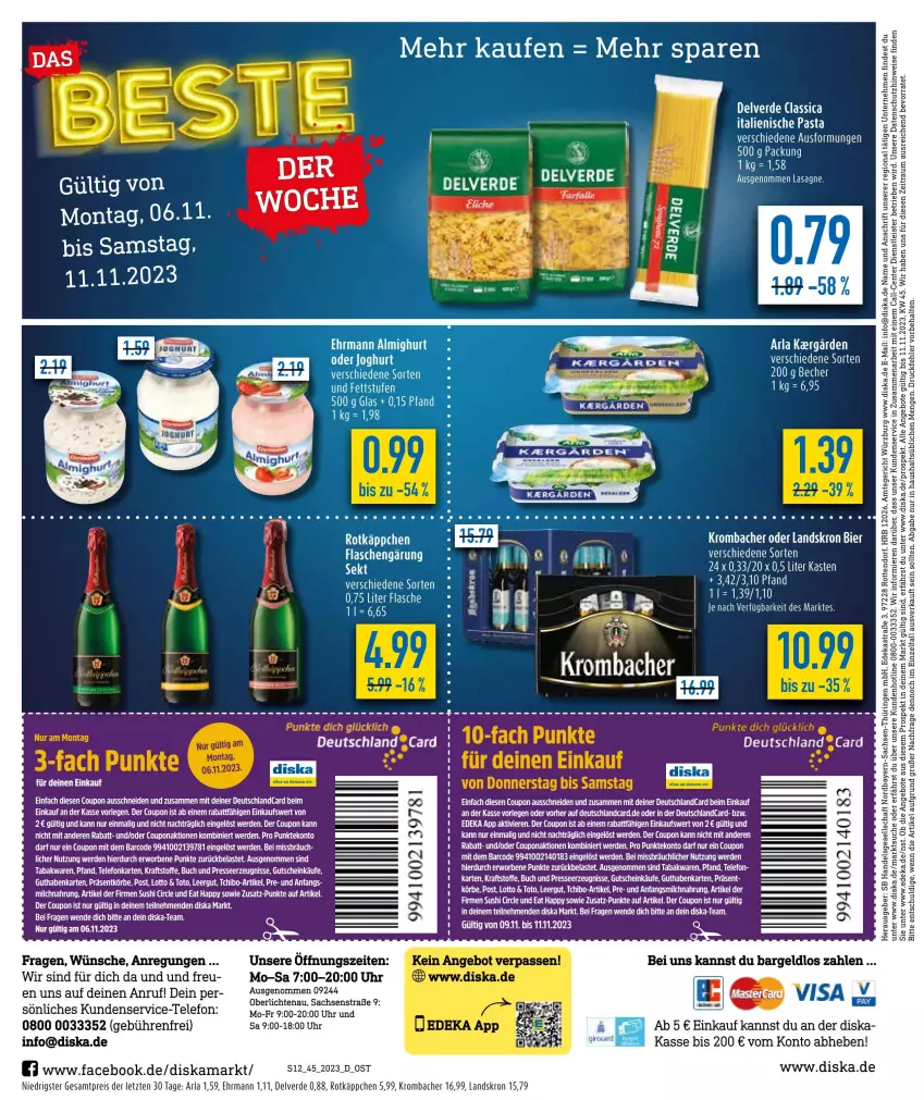 Aktueller Prospekt Diska - Prospekte - von 30.10 bis 04.11.2023 - strona 12 - produkty: angebot, angebote, arla, Astra, bree, buch, coupon, deka, ehrmann, eier, eis, elle, ente, erde, flasche, gutschein, italienische pasta, kraft, krombache, krombacher, lasagne, LG, pasta, reis, ring, rotkäppchen, sac, tee, telefon, Ti, uhr, ZTE