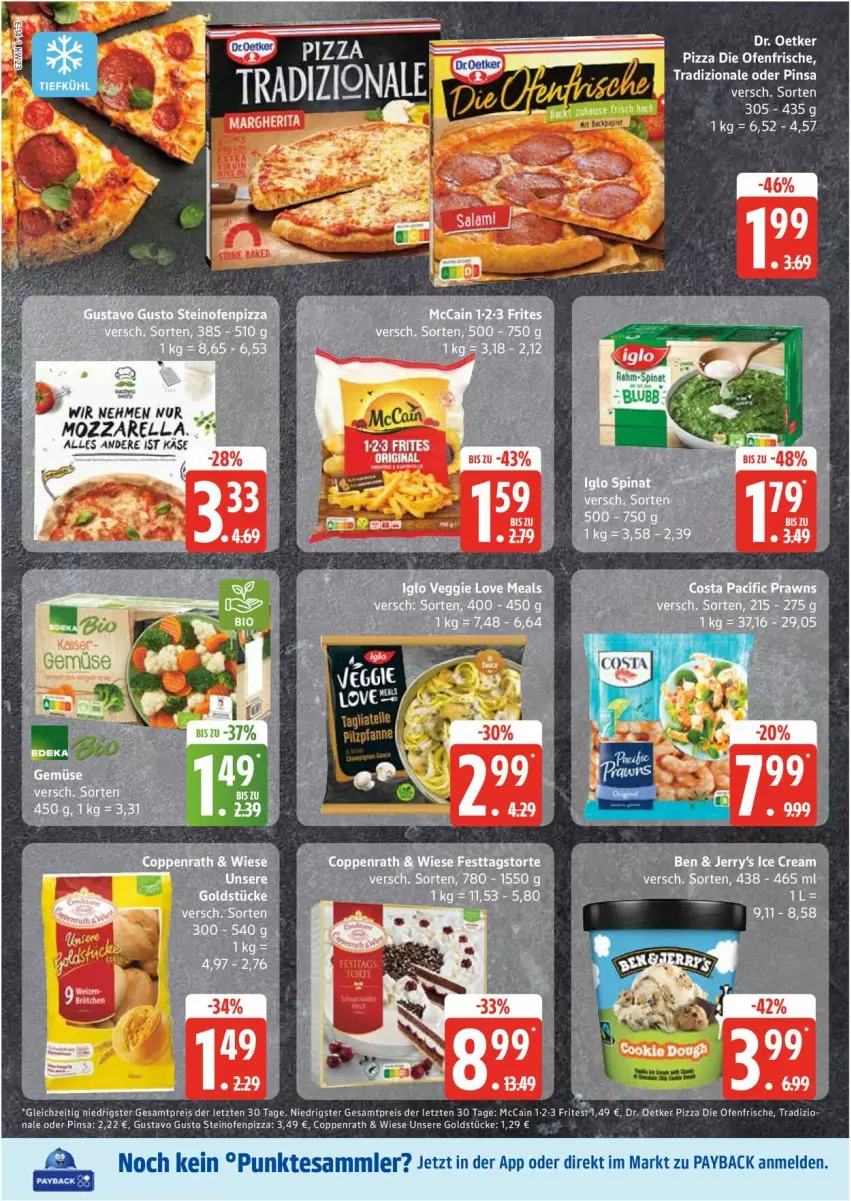 Aktueller Prospekt Edeka - Prospekte - von 02.06 bis 07.06.2025 - strona 14 - produkty: coppenrath, die ofenfrische, Dr. Oetker, eis, Goldstücke, Käse, mccain, mozzarella, Ofen, payback, pizza, reis, rel, steinofen, tesa, tradizionale, ZTE