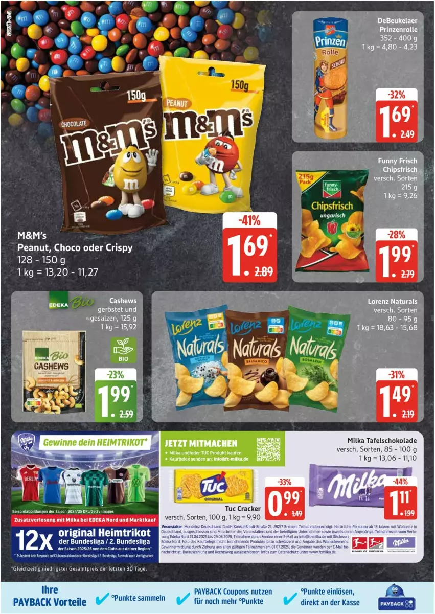 Aktueller Prospekt Edeka - Prospekte - von 02.06 bis 07.06.2025 - strona 18 - produkty: beispielabbildung, bio, Cashew, coupon, coupons, cracker, deka, eis, ente, erde, gin, lorenz, milka, mondelez, natur, natura, payback, reis, schoko, schokolade, tafelschokolade, tee, Ti, Trikot, tuc, ZTE