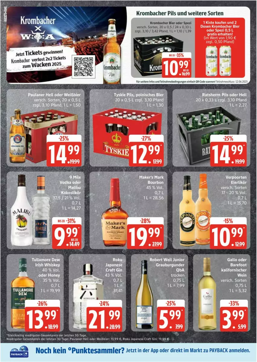 Aktueller Prospekt Edeka - Prospekte - von 02.06 bis 07.06.2025 - strona 20 - produkty: bier, eis, gin, krombache, krombacher, krombacher pils, Paula, paulaner, payback, pils, reis, Spezi, tee, tesa, Ti, ZTE