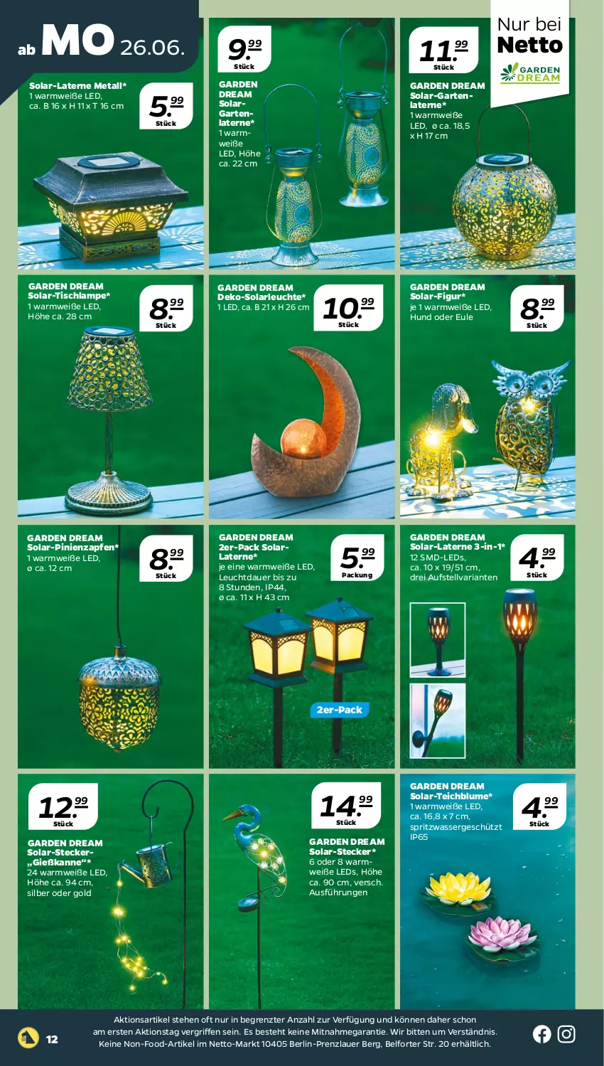 Aktueller Prospekt Netto - Woche 26 - von 26.06 bis 01.07.2023 - strona 12 - produkty: auer, blume, Garten, Gießkanne, Lampe, laterne, leds, Leuchte, Ria, solarleuchte, Ti, tisch, Tischlampe, wasser, ZTE