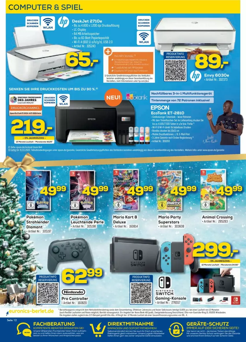 Aktueller Prospekt Euronics - Prospekte - von 15.12 bis 22.12.2021 - strona 12 - produkty: Bad, Bank, eier, eis, elle, HP, Leuchte, leuchten, nintendo, Nintendo Switch, reis, ring, Roller, teller, Ti