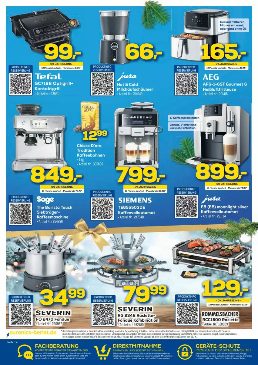 Aktueller Prospekt Euronics - Prospekte - von 15.12 bis 22.12.2021 - strona 14 - produkty: aeg, angebot, auto, Bad, Bank, eier, eis, fritteuse, grill, Heißluftfritteuse, kaffee, kaffeemaschine, kaffeevollautomat, kontaktgrill, milch, milchaufschäumer, nuss, reis, ring, siemens, tee, Ti, Tiere