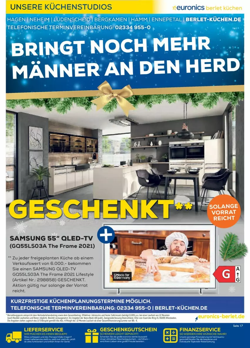 Aktueller Prospekt Euronics - Prospekte - von 15.12 bis 22.12.2021 - strona 17 - produkty: beko, küche, Küchen, qled, qled-tv, Samsung, Ti