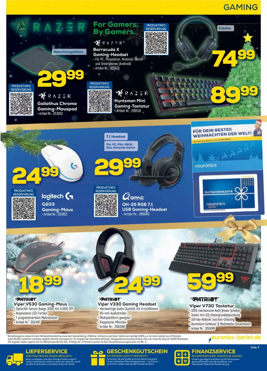 Aktueller Prospekt Euronics - Prospekte - von 15.12 bis 22.12.2021 - strona 9 - produkty: beleuchtung, gaming-headset, gutschein, Headset, lays, Maus, nintendo, Nintendo Switch, PlayStation, Schal, smartphone, smartphones, Tastatur, Ti, tisch, usb