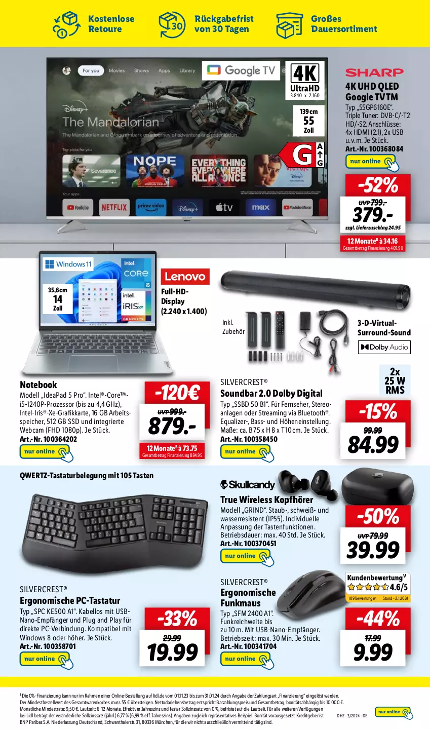 Aktueller Prospekt Lidl - Wochen-Highlights im Onlineshop - von 15.01 bis 21.01.2024 - strona 9 - produkty: auer, dell, dvb, eis, elle, erde, fernseher, HDD, HDMI, Intel, kopfhörer, korb, Maus, Mode, notebook, qled, reis, rel, rind, silvercrest, soundbar, ssd, Tastatur, Ti, tuner, uhd, usb, wasser