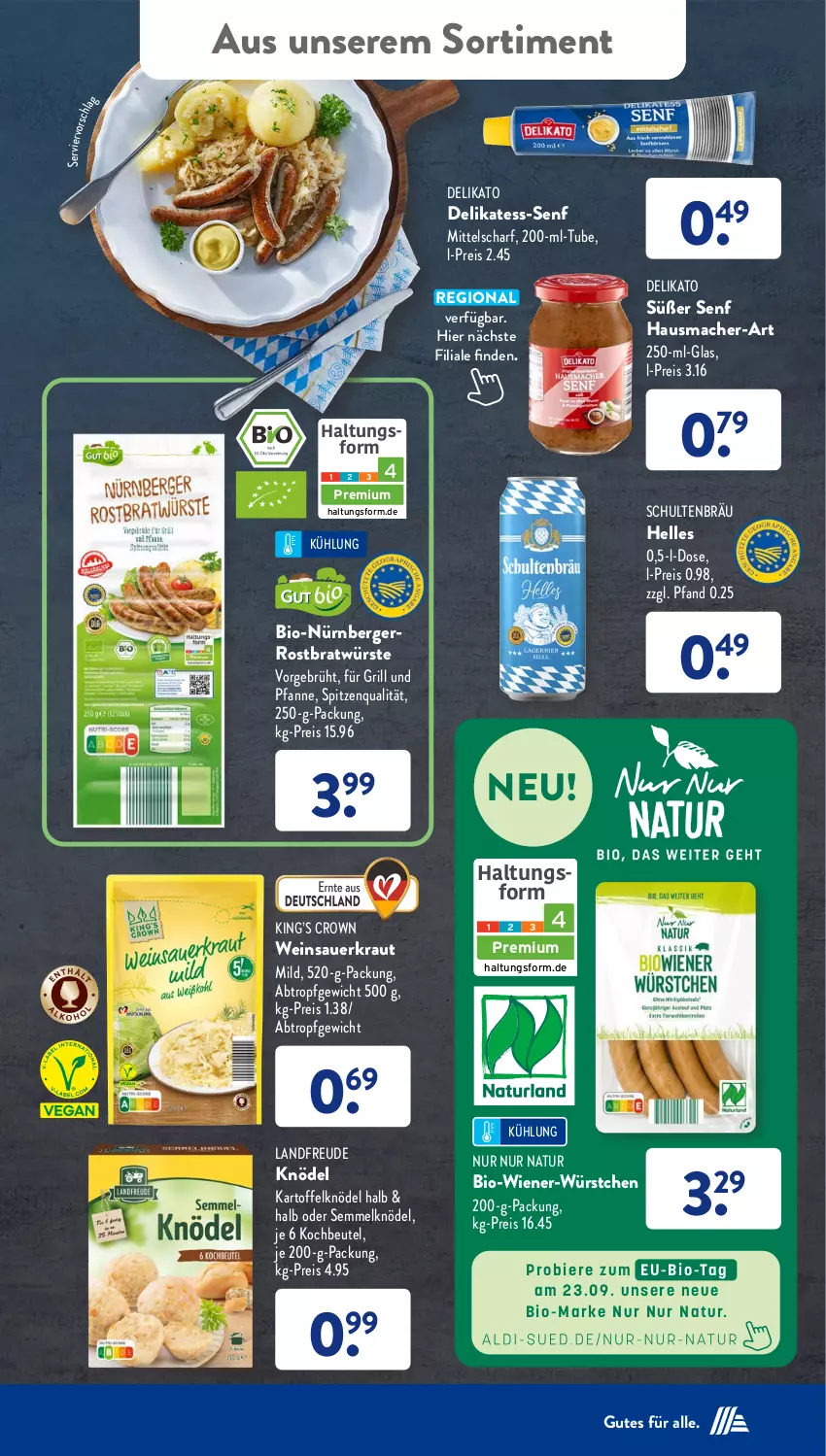 Aktueller Prospekt AldiSud - NÄCHSTE WOCHE - von 18.09 bis 23.09.2023 - strona 41 - produkty: auer, Berger, beutel, bio, eis, elle, für grill und pfanne, grill, grill und pfanne, Hausmacher, kartoffel, Kartoffelknödel, Knödel, kochbeutel, Kraut, mac, natur, nürnberger, pfanne, reis, Sauerkraut, Semmel, Semmelknödel, senf, spitzenqualität, Ti, und pfanne, wein, Weinsauerkraut, wiener, würstchen