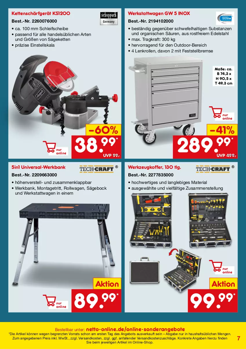 Aktueller Prospekt Netto Marken-Discount - Online-SonderangeboteHerbst - von 31.08 bis 31.10.2023 - strona 7 - produkty: angebot, angebote, Bank, edelstahl, eis, Kette, koffer, kraft, LG, ndk, passend für alle, reis, Ria, säge, Ti, werkzeug, ZTE