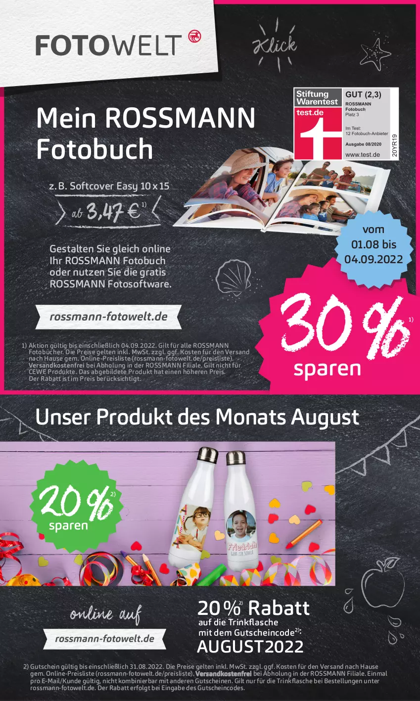 Aktueller Prospekt Rossmann - Prospekte - von 08.08 bis 12.08.2022 - strona 18 - produkty: buch, cewe, eis, flasche, Fotobuch, gutschein, gutscheine, LG, ndk, reis, Software, Ti, trinkflasche, versandkostenfrei