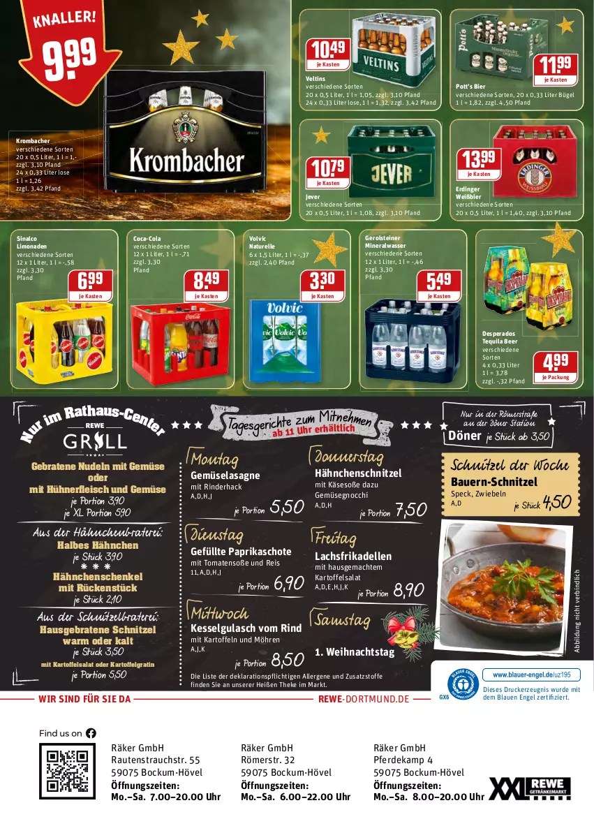 Aktueller Prospekt Rewe - REWE Ihr Kaufpark - von 20.12 bis 24.12.2021 - strona 24 - produkty: Alwa, auer, Bau, Bauer, bier, braten, bügel, coca-cola, cola, deka, dell, desperados, drucker, eis, elle, Engel, erde, erdinger, fleisch, frikadellen, gerolsteine, gerolsteiner, gnocchi, gulasch, hähnchenschenkel, Hähnchenschnitzel, henkel, hühner, jever, kartoffel, kartoffeln, kartoffelsalat, Käse, kerze, krombache, krombacher, lachs, lasagne, LG, limo, limonade, limonaden, mac, mineralwasser, mit gemüse, möhren, natur, nerf, nudel, nudeln, paprika, Rauch, reis, rel, rind, rinder, salat, schenkel, schnitzel, sinalco, Soße, Speck, steiner, tequila, Ti, tomate, tomaten, uhr, und gemüse, veltins, volvic, wasser, zwiebel, zwiebeln