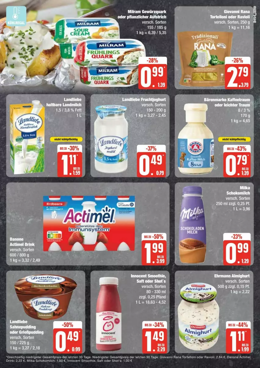 Aktueller Prospekt Edeka - Prospekte - von 28.09 bis 05.10.2024 - strona 11 - produkty: actimel, actimel drink, aufstrich, danone, drink, eier, eis, elle, gewürz, gewürzquark, giovanni rana, Innocent, milch, milram, quark, Rana, ravioli, reis, saft, schoko, Schokomilch, smoothie, Ti, torte, tortelloni, ZTE