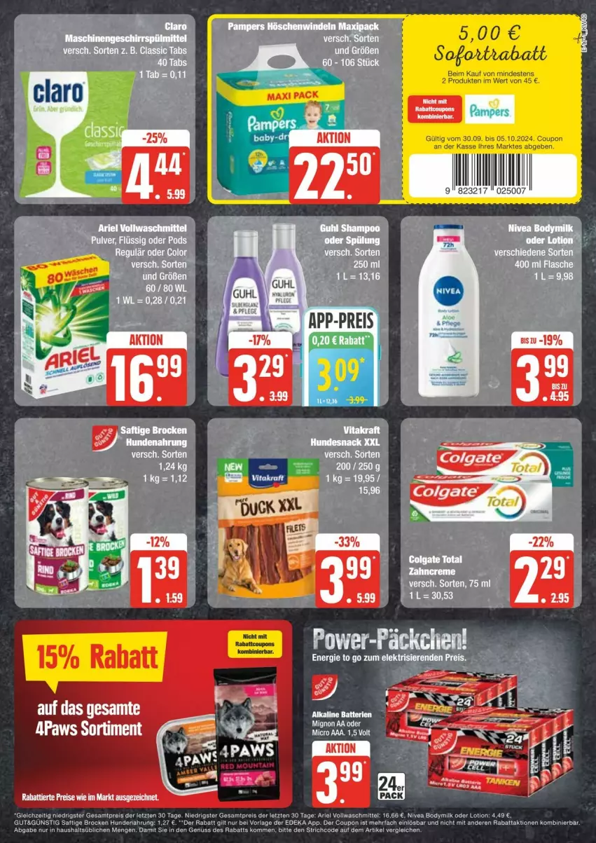 Aktueller Prospekt Edeka - Prospekte - von 28.09 bis 05.10.2024 - strona 17 - produkty: Brock, coupon, eis, flasche, geschirr, geschirrspülmittel, pampers, Pods, reis, saft, sofortrabatt, spülmittel, Ti