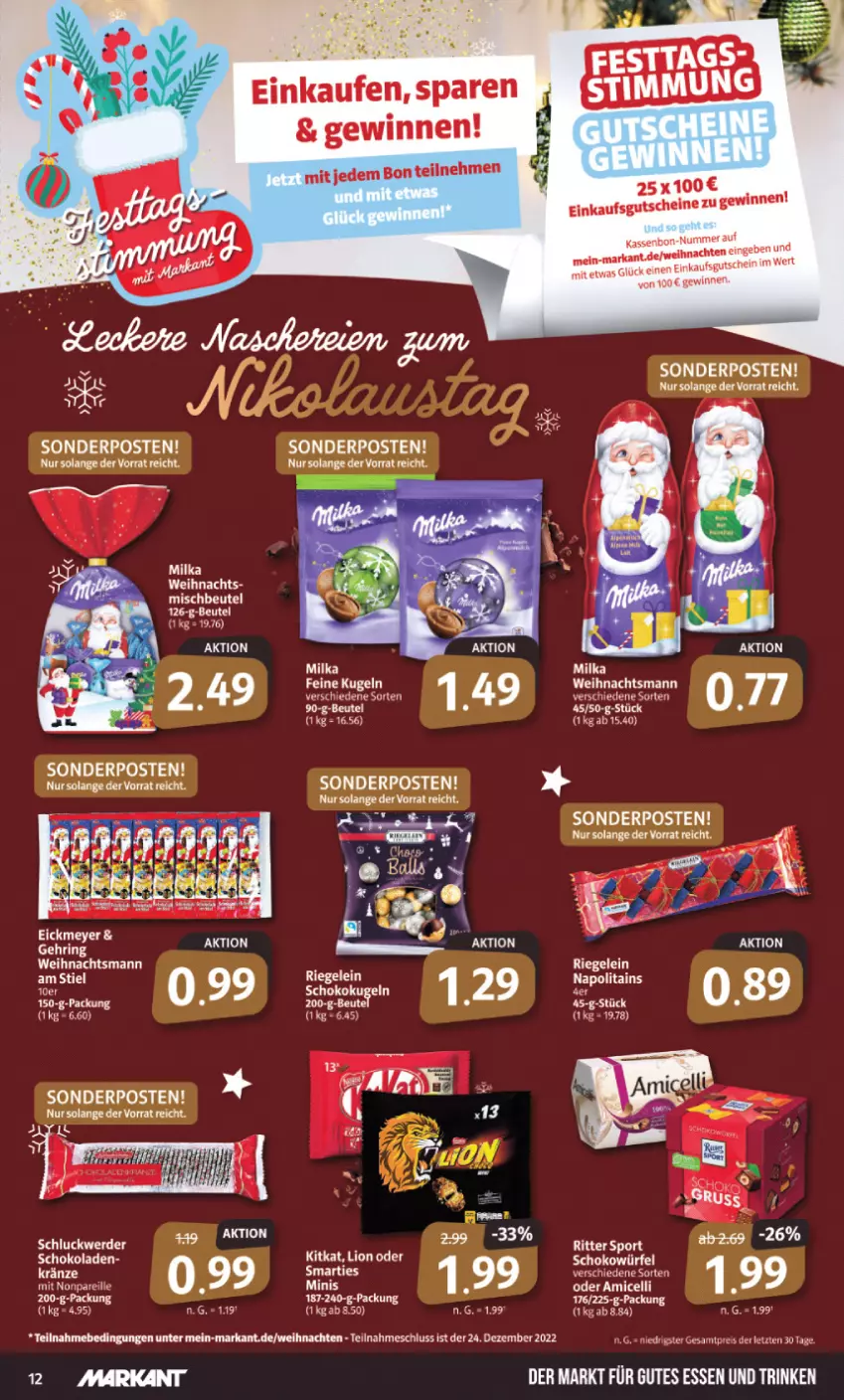 Aktueller Prospekt Markant - Prospekte - von 28.11 bis 03.12.2022 - strona 12 - produkty: beutel, eis, gutes essen, gutschein, gutscheine, Kugel, LG, milka, reis, riegel, ring, ritter, ritter sport, schoko, schokolade, schokoladen, smarties, sonderposten, Sport, tee, Ti, ZTE