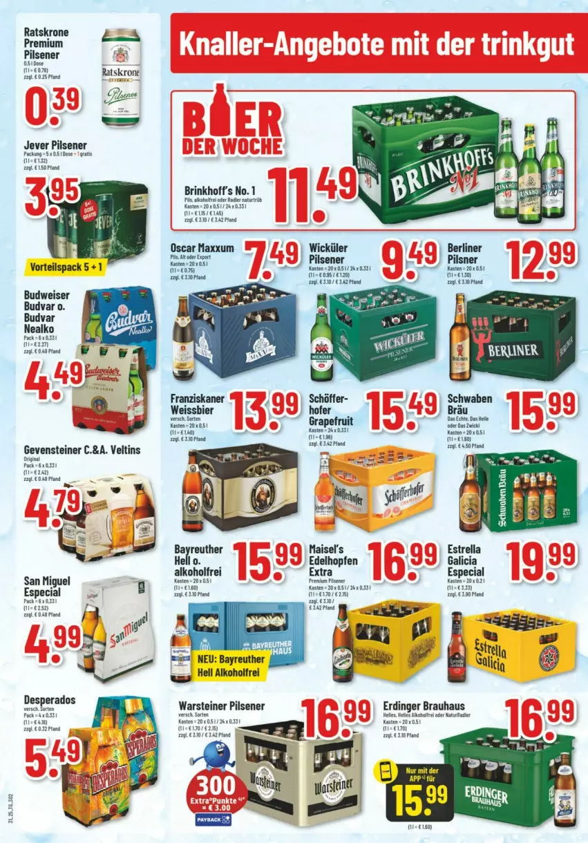 Aktueller Prospekt Trinkgut - Prospekte - von 27.07 bis 02.08.2025 - strona 2 - produkty: alkohol, berliner, bier, budweiser, eis, elle, erdinger, franziskaner, gin, grapefruit, jever, jever pilsener, krone, mais, pils, pilsener, pilsner, rel, steiner, Ti, veltins, weissbier, WICK