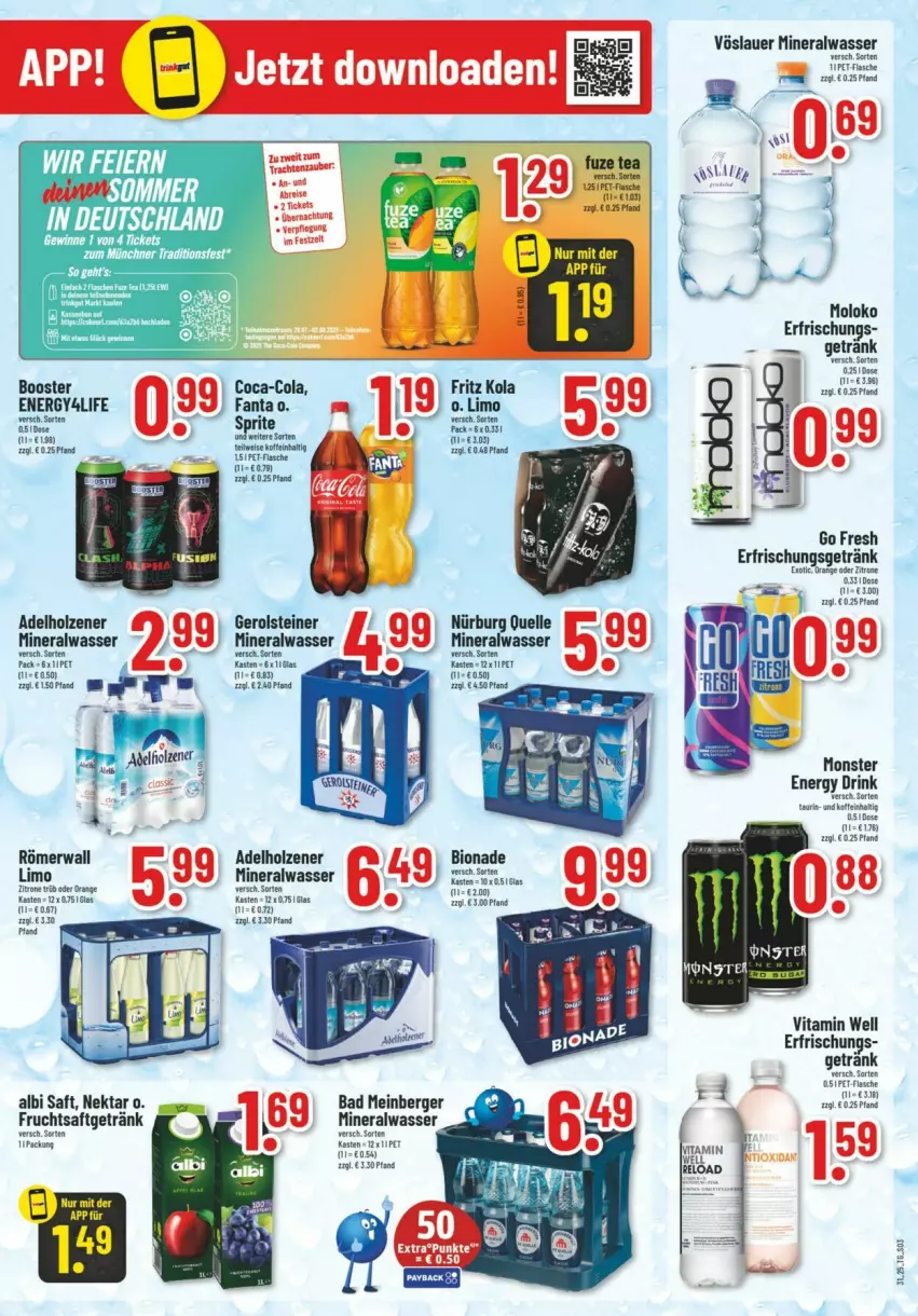 Aktueller Prospekt Trinkgut - Prospekte - von 27.07 bis 02.08.2025 - strona 3 - produkty: adelholzener, Alwa, auer, Bad, Berger, buch, coca-cola, cola, drink, eis, elle, energy drink, erfrischungsgetränk, fisch, fische, fritz, frucht, fruchtsaft, fruchtsaftgetränk, fuze tea, gerolsteine, gerolsteiner, getränk, Holz, LG, limo, mineralwasser, monster, Monster Energy, Nektar, orange, saft, steiner, Ti, vita, vöslauer, wasser, zitrone