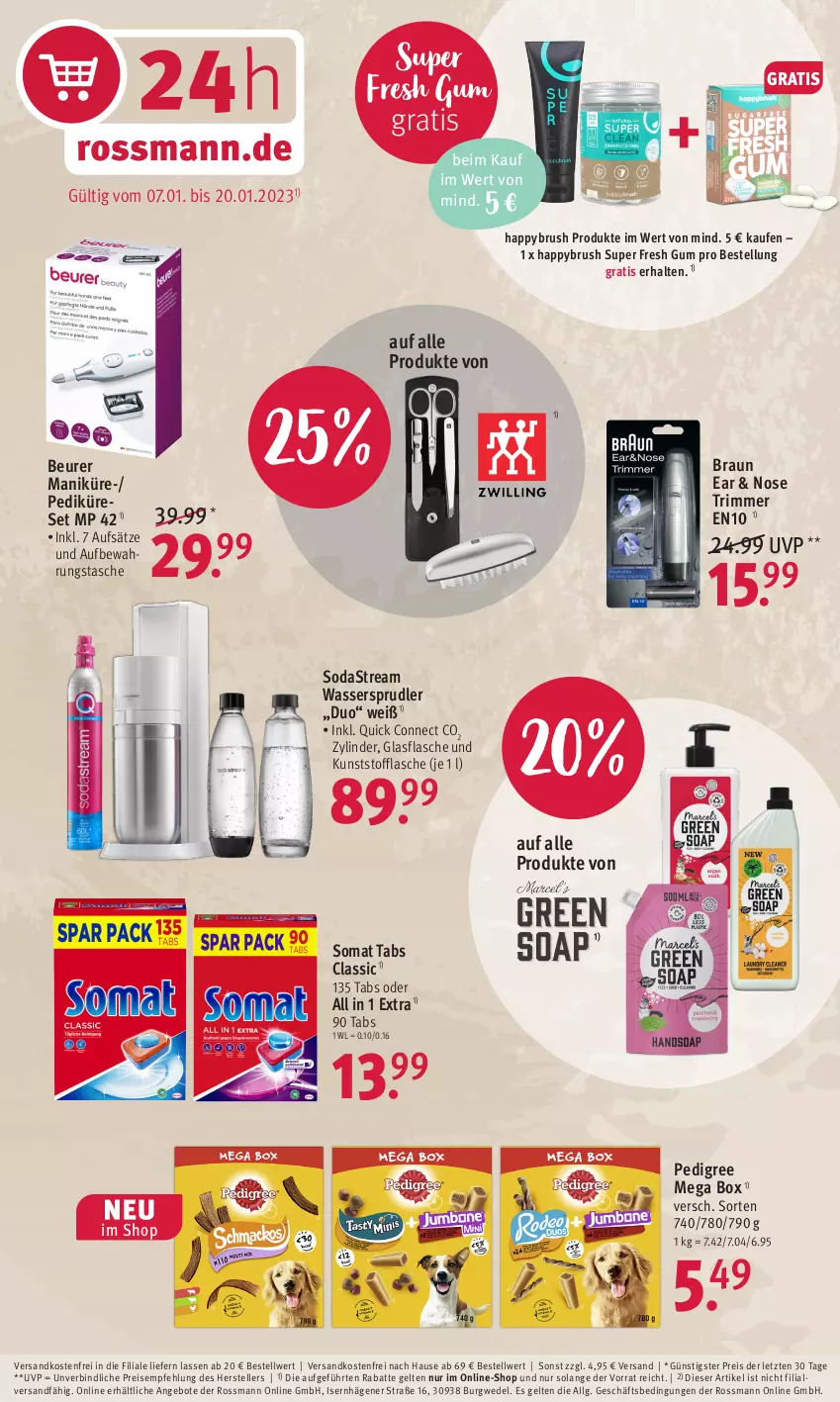 Aktueller Prospekt Rossmann - Prospekte - von 16.01 bis 20.01.2023 - strona 14 - produkty: angebot, angebote, aufbewahrungstasche, beurer, braun, eis, elle, flasche, glasflasche, LG, ndk, pedigree, reis, Soda, sodastream, somat, Tasche, teller, Ti, versandkostenfrei, wasser, wassersprudler, wedel, ZTE