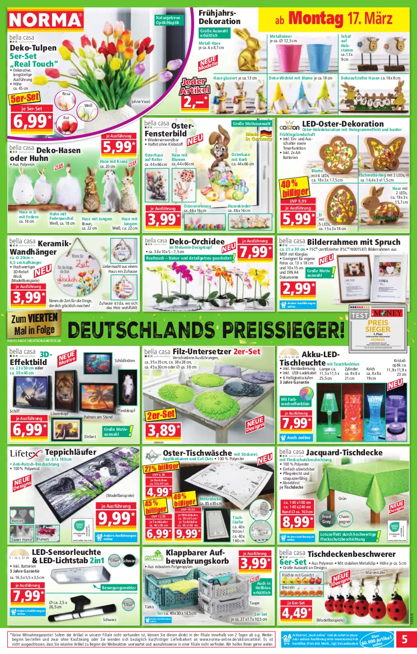 Aktueller Prospekt Norma - Norma - von 17.03 bis 24.03.2025 - strona 5 - produkty: akku, batterie, batterien, Bebe, bilderrahmen, blume, blumen, braun, brezel, Brezeln, brie, champagne, champagner, decke, deka, dekoration, dell, din a4, eier, eimer, eis, Elefant, elle, ente, erde, fenster, fernbedienung, früchte, gin, Holz, käfer, Kinder, korb, Kranz, ladekabel, Lampe, Läufer, led-licht, leds, leimer, Leuchte, LG, mac, Mett, mitteldecke, Mode, natur, ndk, orchidee, reis, reiss, rel, Roller, rwe, Schal, Schmetterling, Spiele, teller, teppich, Ti, timer, tisch, tischdecke, tischläufer, tischleuchte, Tischwäsche, topf, Untersetzer, usb, Vase, Wandhänger, wenko, Wichtel