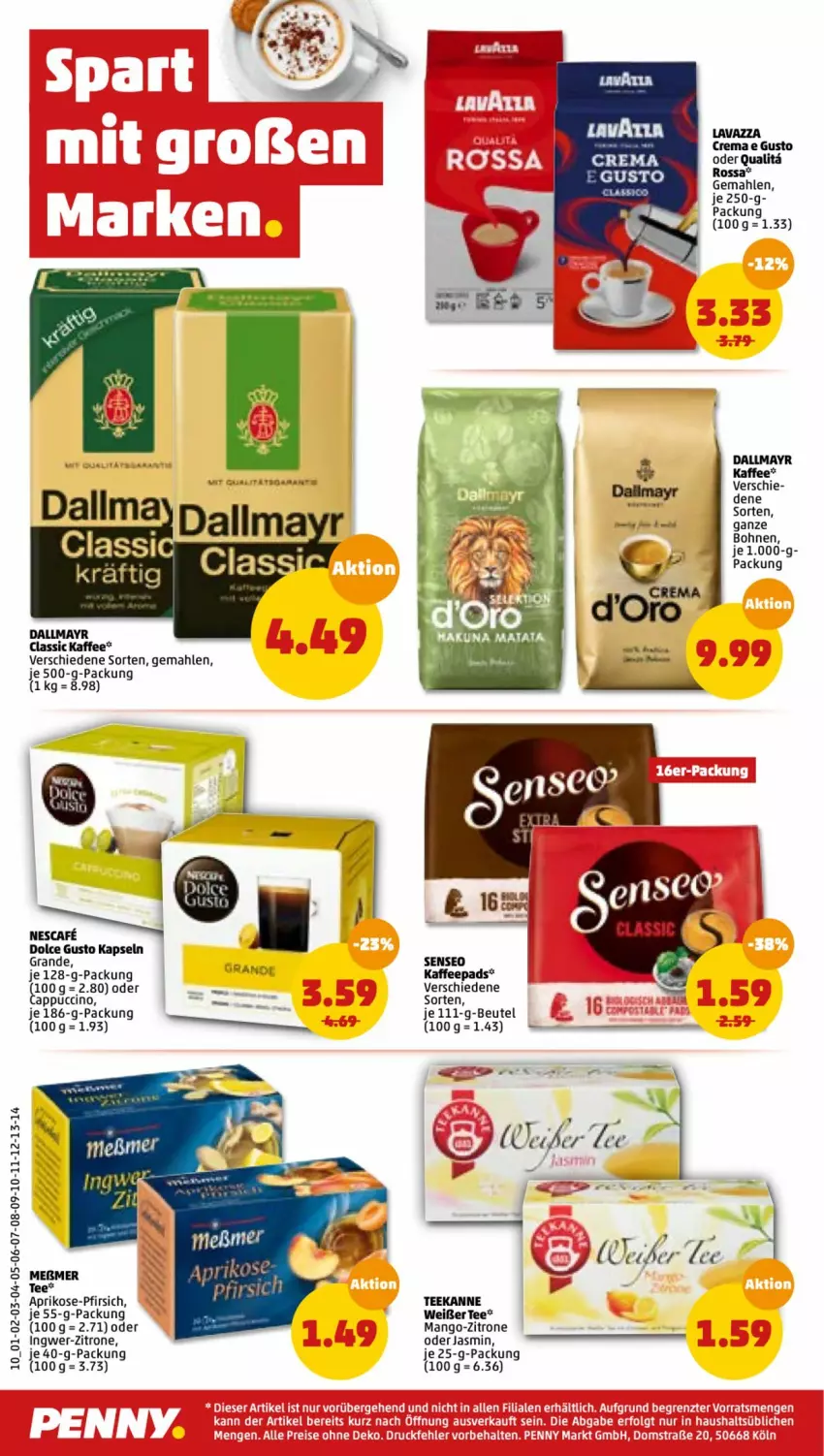 Aktueller Prospekt Penny - Prospekte - von 14.02 bis 19.02.2022 - strona 10 - produkty: aprikose, beutel, bohne, bohnen, cin, dallmayr, dolce gusto, ingwer, kaffee, kaffeepads, lavazza, mango, pfirsich, senseo, tee, teekanne, zitrone