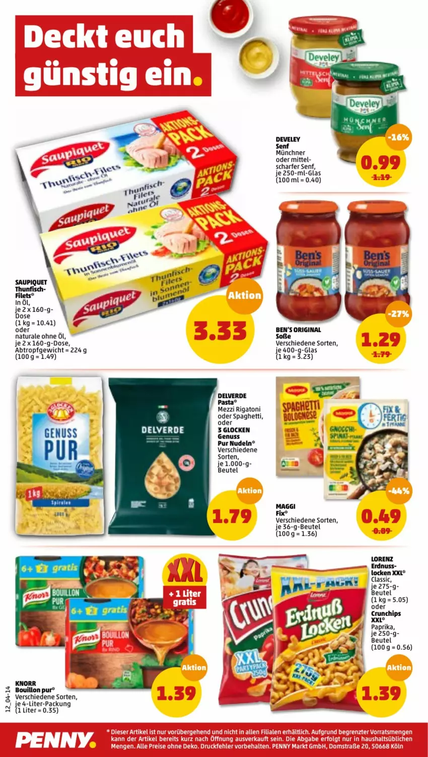 Aktueller Prospekt Penny - Prospekte - von 14.02 bis 19.02.2022 - strona 12 - produkty: beutel, chips, crunchips, develey, erde, erdnuss, filet, filets, fisch, gin, knorr, lorenz, maggi, maggi fix, natur, natura, nudel, nudeln, nuss, paprika, saupiquet, senf, Soße, spaghetti, thunfisch, Ti