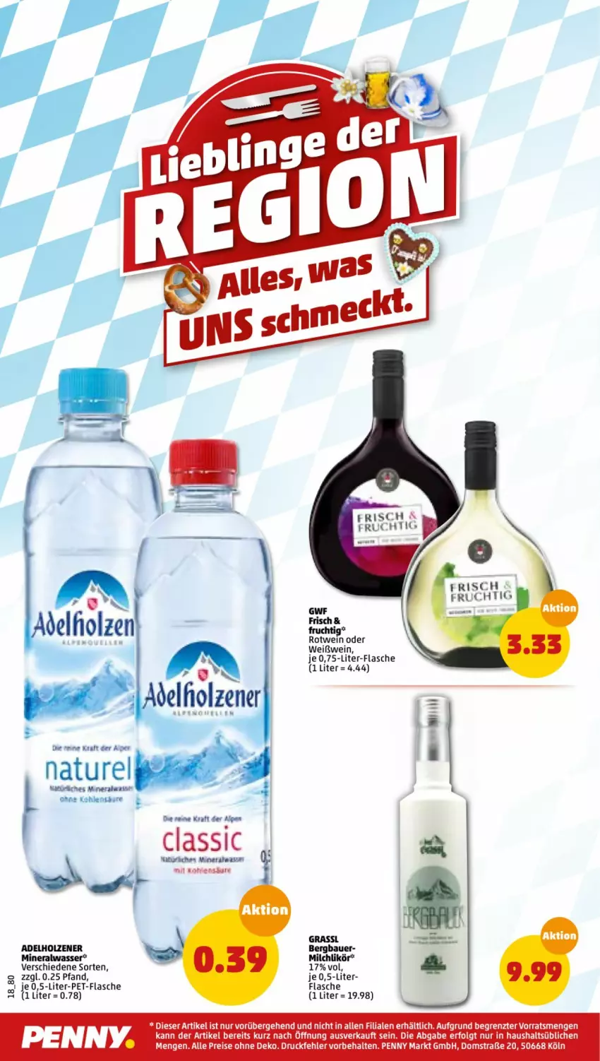 Aktueller Prospekt Penny - Prospekte - von 14.02 bis 19.02.2022 - strona 18 - produkty: adelholzener, Alwa, auer, Bau, Bauer, eis, erde, flasche, frucht, Holz, LG, likör, milch, mineralwasser, pet-flasche, reis, rotwein, Ti, wasser, wein, Weißwein, ZTE