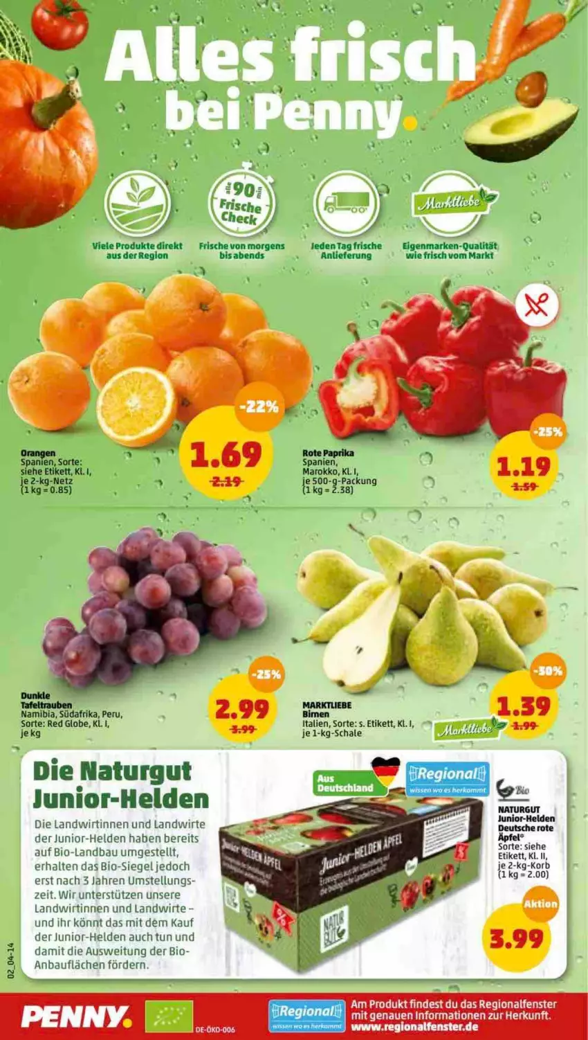 Aktueller Prospekt Penny - Prospekte - von 14.02 bis 19.02.2022 - strona 2 - produkty: Bau, bio, Birnen, fenster, hero, korb, natur, paprika, Schal, Schale, Ti