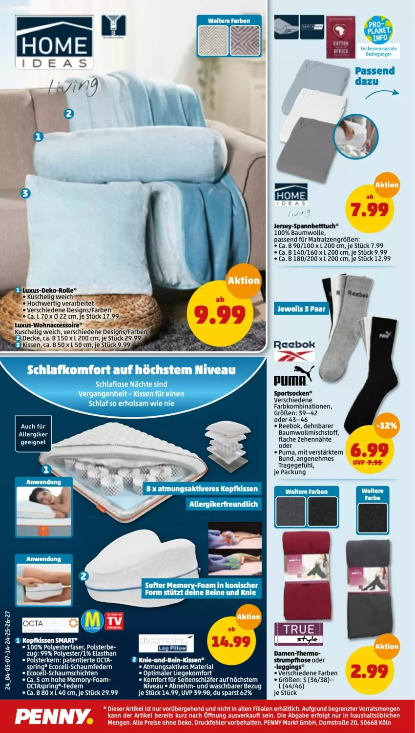 Aktueller Prospekt Penny - Prospekte - von 14.02 bis 19.02.2022 - strona 24 - produkty: ACC, Bau, baumwolle, bett, Betttuch, decke, gin, hose, kissen, leggings, Liege, matratze, matratzen, nivea, puma, Reebok, Ria, ring, rum, spannbetttuch, Strumpfhose, Ti, tuc, wolle