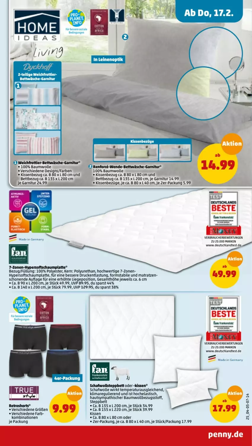 Aktueller Prospekt Penny - Prospekte - von 14.02 bis 19.02.2022 - strona 25 - produkty: asti, Bau, baumwolle, bett, bettwäsche, garnitur, Germ, Hela, kissen, Kissenbezug, latte, Liege, matratze, matratzen, Rauch, steppbett, Ti, tisch, und matratze, wolle