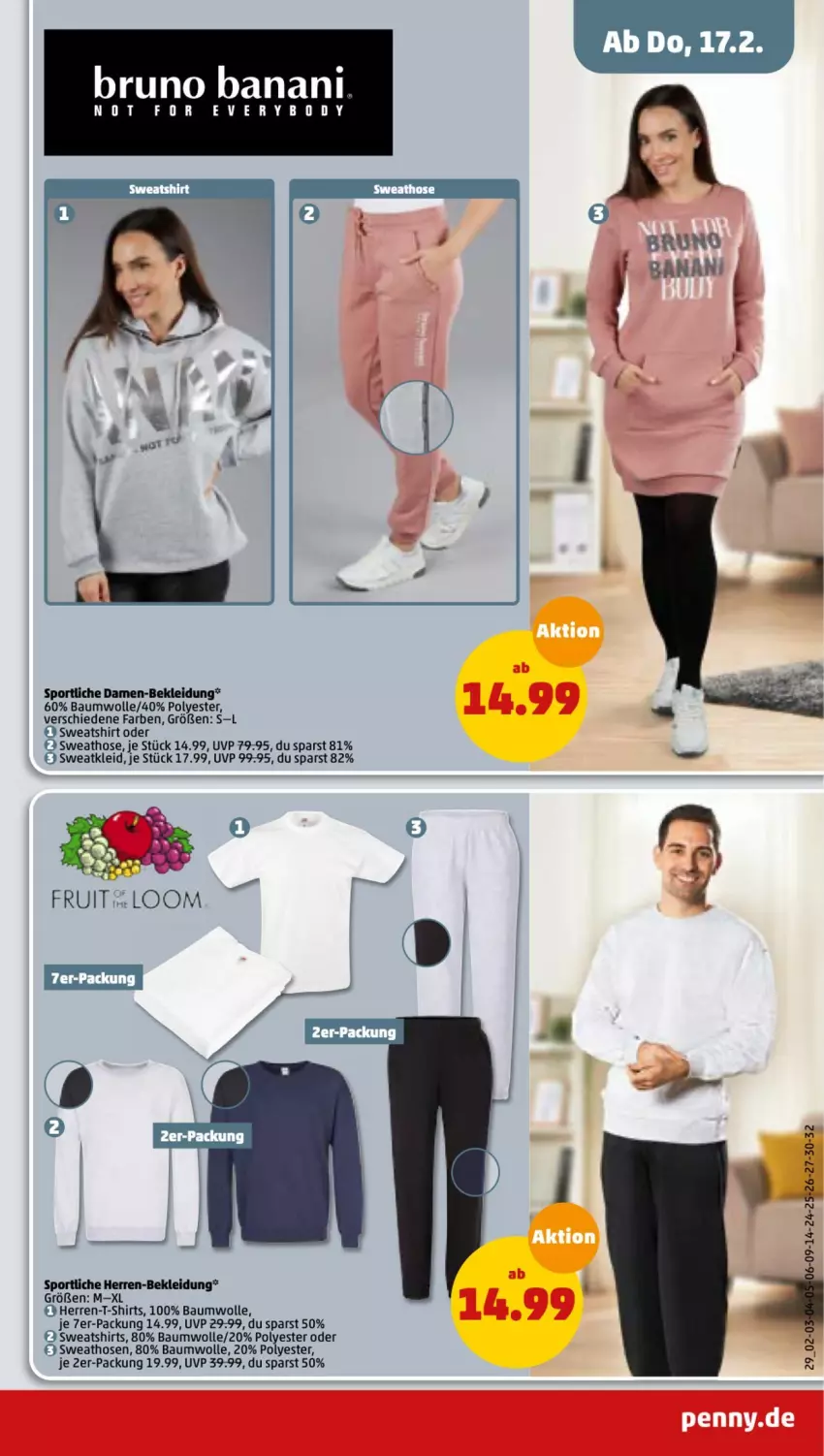 Aktueller Prospekt Penny - Prospekte - von 14.02 bis 19.02.2022 - strona 29 - produkty: Bau, baumwolle, herren-t-shirt, hose, hosen, kleid, Kleidung, shirt, shirts, Sport, Sweathose, Sweatkleid, Sweatshirt, T-Shirt, wolle