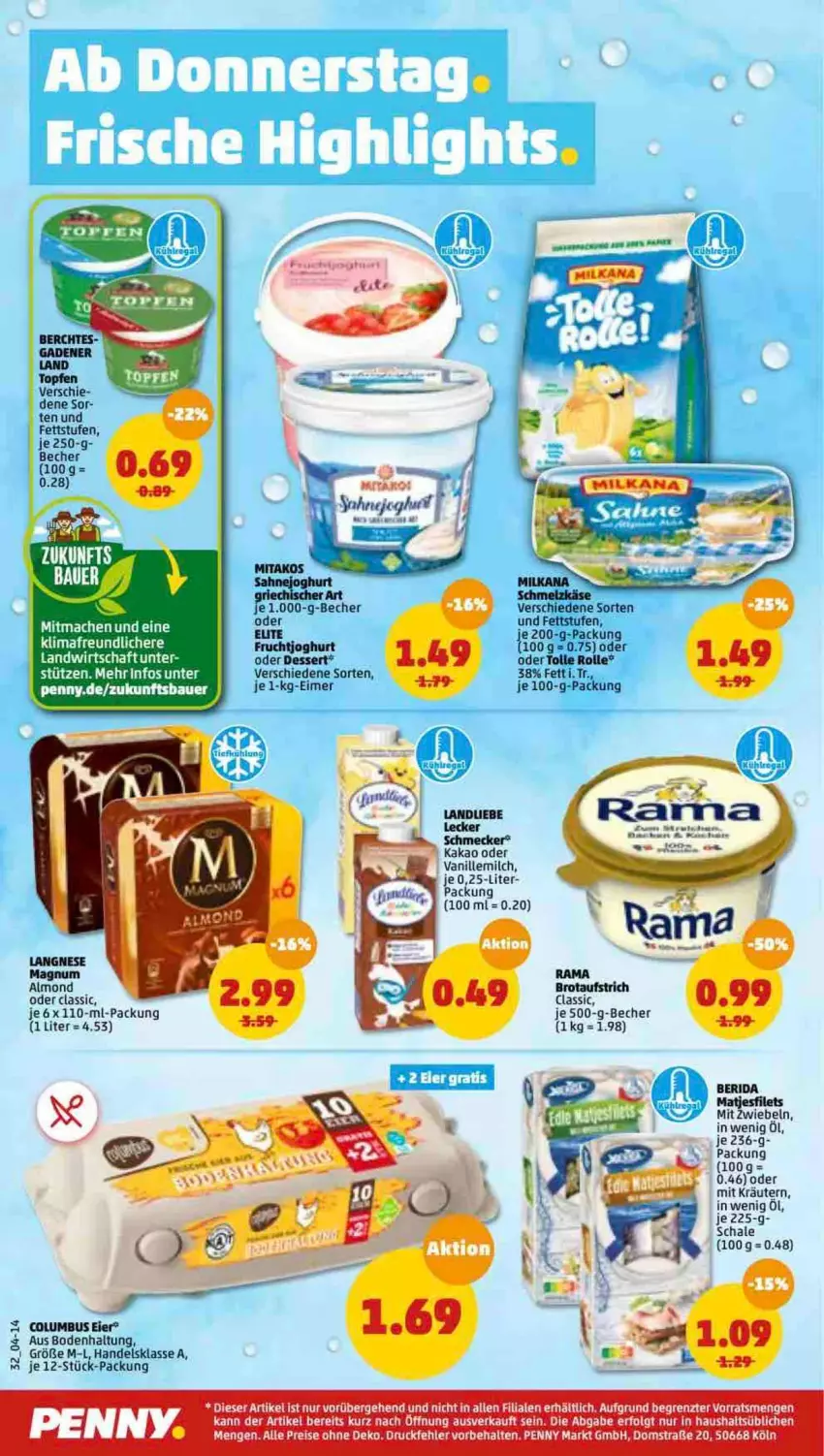 Aktueller Prospekt Penny - Prospekte - von 14.02 bis 19.02.2022 - strona 32 - produkty: auer, aufstrich, Bau, Bauer, Becher, brot, brotaufstrich, dessert, eier, eis, filet, filets, frucht, fruchtjoghurt, joghur, joghurt, kakao, kräuter, kräutern, LG, matjes, Matjesfilet, matjesfilets, milch, mit zwiebeln, rama, Schal, Schale, tee, Ti, vanille, ZTE, zwiebel, zwiebeln