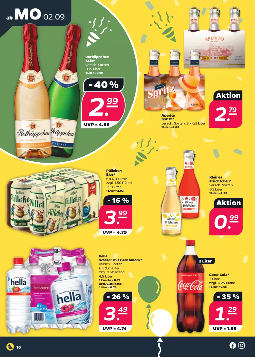 Aktueller Prospekt Netto - Woche 36 - von 02.09 bis 07.09.2024 - strona 16 - produkty: bier, coca-cola, cola, flasche, hella, leine, mac, rotkäppchen, sekt, Ti, wasser