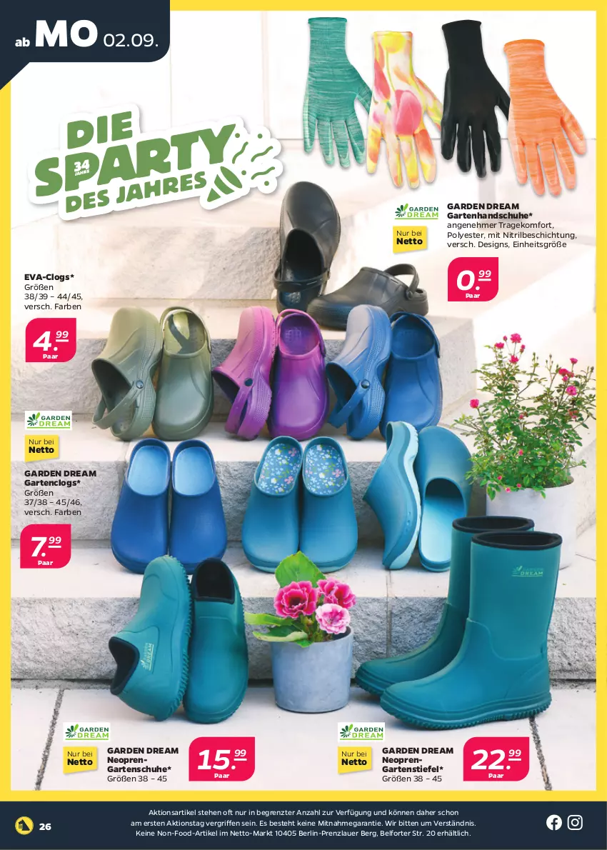 Aktueller Prospekt Netto - Woche 36 - von 02.09 bis 07.09.2024 - strona 26 - produkty: auer, Clogs, Garten, handschuhe, schuhe, Ti, ZTE