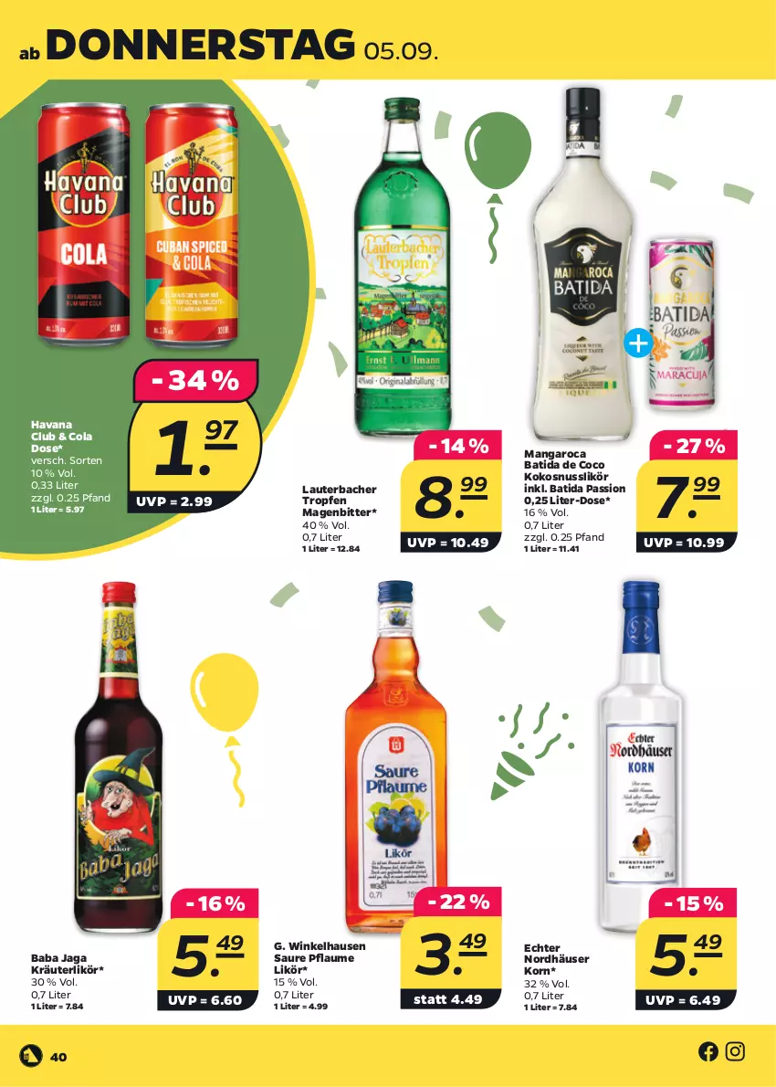 Aktueller Prospekt Netto - Woche 36 - von 02.09 bis 07.09.2024 - strona 40 - produkty: batida, cola, Havana Club, kokos, kokosnuss, korn, kräuter, kräuterlikör, likör, mangaroca, nuss, pflaume, Ti, winkelhausen