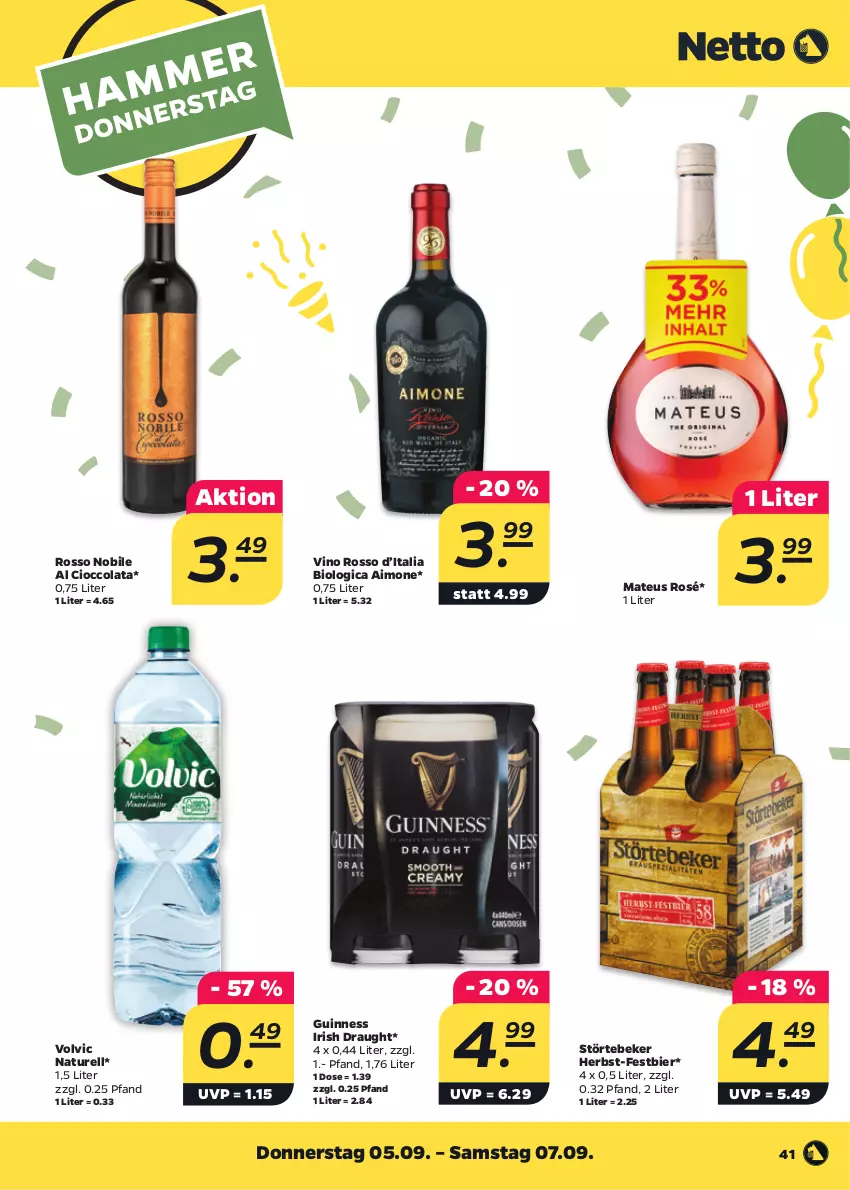 Aktueller Prospekt Netto - Woche 36 - von 02.09 bis 07.09.2024 - strona 41 - produkty: bier, bio, cola, Guinness, mateus, natur, rel, störtebeker, Ti, volvic