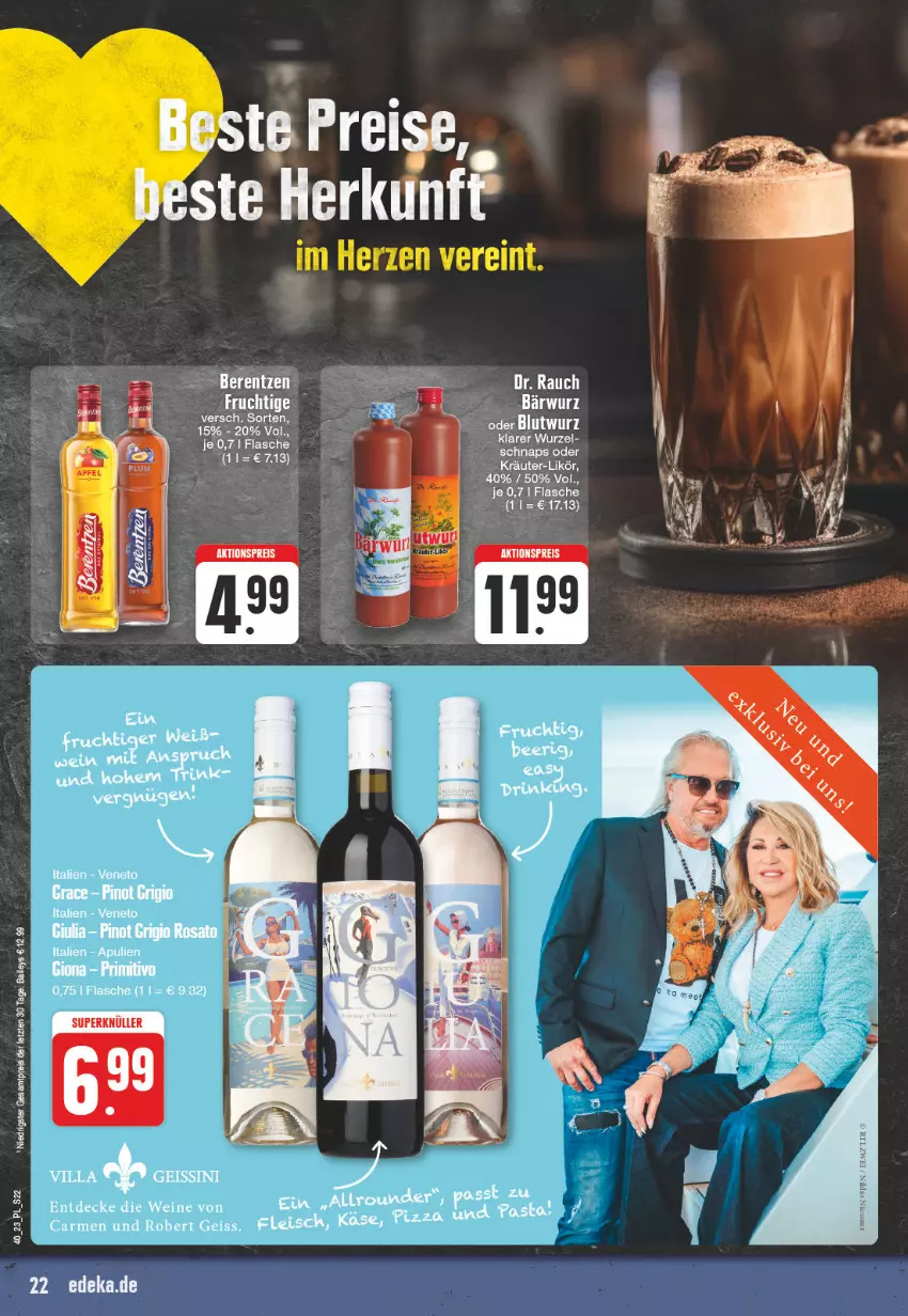 Aktueller Prospekt E Center - Angebote der Woche - von 02.10 bis 07.10.2023 - strona 22 - produkty: baileys, decke, eis, flasche, fleisch, kräuter, likör, oder kräuter, pasta, Pinot, pinot grigio, Rauch, reis, Ti, wein, weine, ZTE