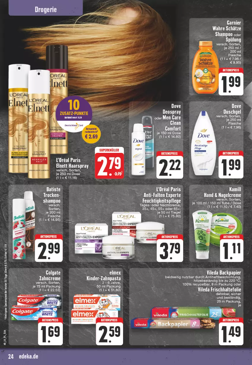 Aktueller Prospekt E Center - Angebote der Woche - von 02.10 bis 07.10.2023 - strona 24 - produkty: aktionspreis, colgate, creme, deo, deospray, dove, duschgel, eis, elmex, feuchtigkeitspflege, flasche, frischhaltefolie, garnier, Kinder, LG, merl, nachtcreme, papier, reis, shampoo, Softlan, spülung, tee, Ti, vileda, Wahre Schätze, ZTE