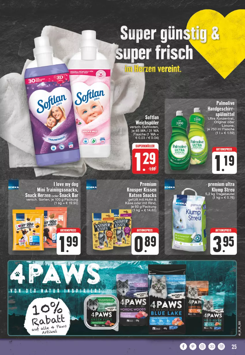 Aktueller Prospekt E Center - Angebote der Woche - von 02.10 bis 07.10.2023 - strona 25 - produkty: beutel, deka, flasche, geschirr, gin, Käse, kissen, limo, natur, olive, palmolive, rind, snack, snacks, Softlan, spülmittel, weichspüler