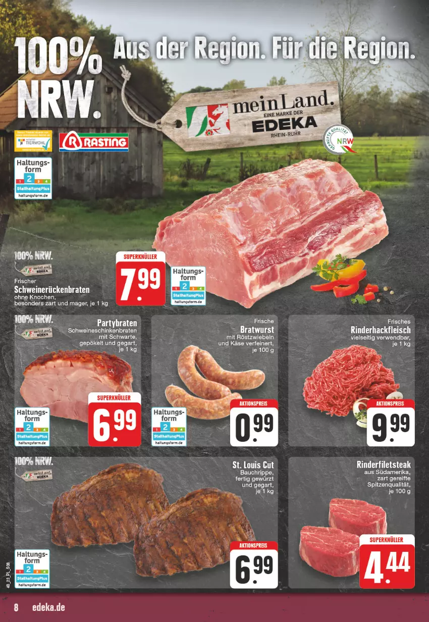 Aktueller Prospekt E Center - Angebote der Woche - von 02.10 bis 07.10.2023 - strona 8 - produkty: aktionspreis, Bau, braten, eier, eis, filet, filets, fleisch, gewürz, hackfleisch, Käse, LG, mit röstzwiebeln, reis, rind, rinder, rinderfilet, rinderhackfleisch, röstzwiebeln, rwe, schinken, schinkenbraten, schwein, schweine, spitzenqualität, steak, Ti, wein, weine, zwiebel, zwiebeln