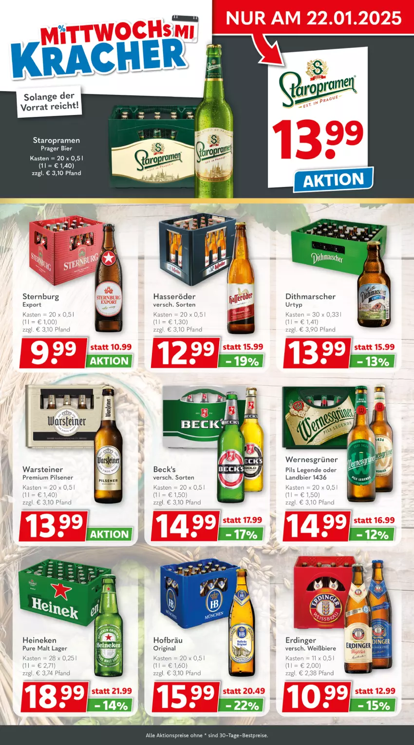 Aktueller Prospekt Getraenkeland - von 20.01 bis 01.02.2025 - strona 2 - produkty: aktionspreis, beck's, bestpreis, bestpreise, bier, Biere, eis, erdinger, gin, hasseröder, heineken, mars, pils, pilsener, premium pils, reis, Staropramen, steiner, Sternburg, Ti, urtyp, warsteiner