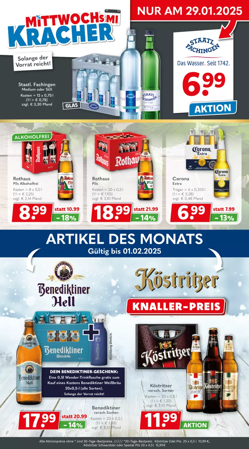 Aktueller Prospekt Getraenkeland - von 20.01 bis 01.02.2025 - strona 3 - produkty: aktionspreis, alkohol, Benediktiner, bestpreis, bestpreise, bier, corona, corona extra, eis, flasche, köstritzer, pils, reis, Spezi, Staatl. Fachingen, Ti, trinkflasche, wasser